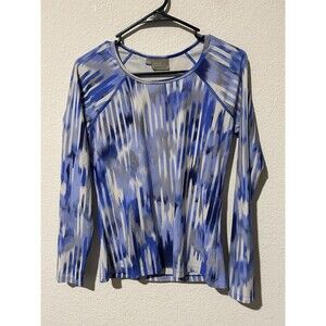 Athleta Womens Top Activewear Size Medium Blue White Geometric Long Sleeve